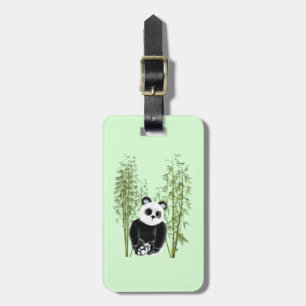 Étiquette À Bagage Cute Panda assise en bambou
