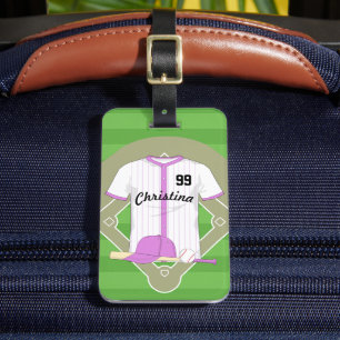 Étiquette À Bagage Cute Personnalisée Baseball rose