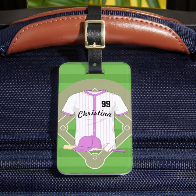 Étiquette À Bagage Cute Personnalisée Baseball rose (Insitu Rectoal 2)