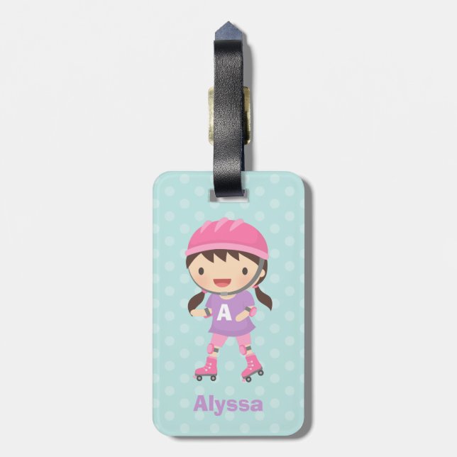 Étiquette À Bagage Cute Petite fille de patinage personnalisée (Dos Vertical)