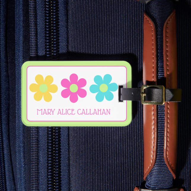 Étiquette À Bagage Cute Retro Yellow Pink Blue Daisies (Insitu Rectoal 4)