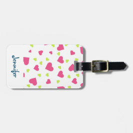 Étiquette À Bagage Cute rose et vert Tumbling Hearts Motif