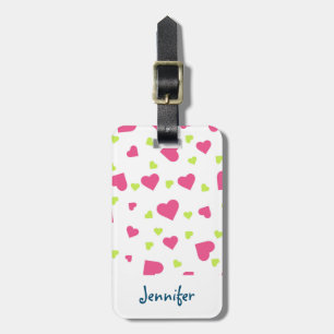 Étiquette À Bagage Cute rose et vert Tumbling Hearts Motif