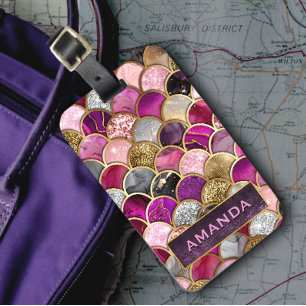 Étiquette À Bagage Cute rose rose or sirène échelles girly