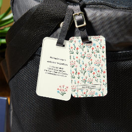 Étiquette À Bagage Cute Simple Botanical Pink Blue Flower Floral