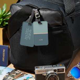 Étiquette À Bagage Cute Simple Moderne Bleu Initiales Monogrammes