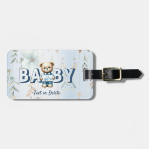 Étiquette À Bagage Cute Teddy Bear Bleu Floral Belle