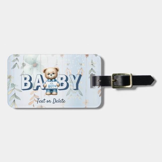 Étiquette À Bagage Cute Teddy Bear Bleu Floral Belle (Devant horizontal)