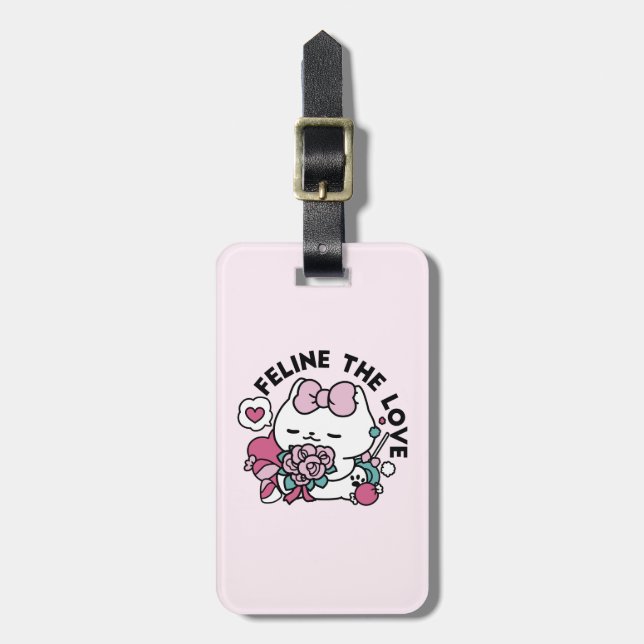 Étiquette À Bagage Cute Valentine's Cat Design - Feline the Love (Devant Vertical)