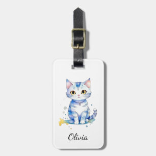 Étiquette À Bagage Cute watercolor cat (chaton) design