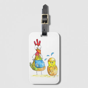 Étiquette À Bagage Cute Whimsical Mama poulet avec bébé
