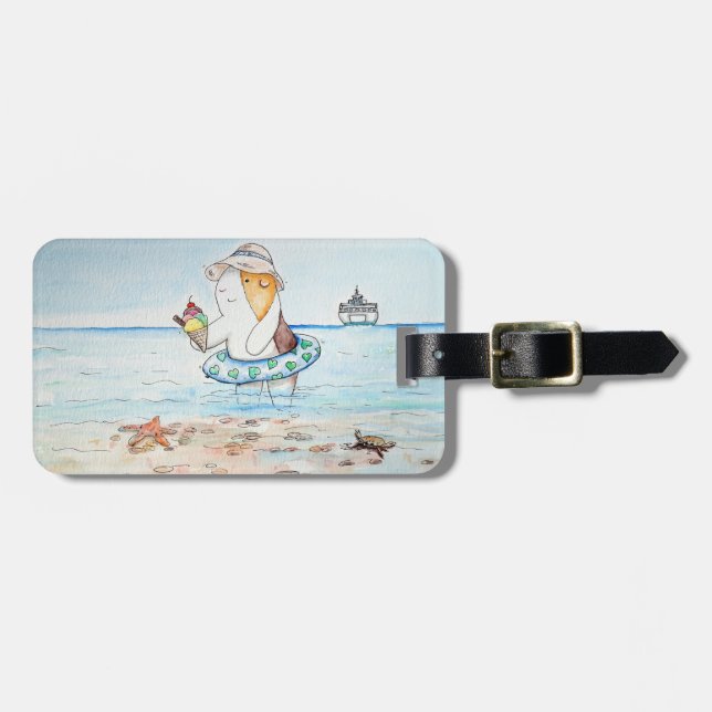 Étiquette À Bagage Cutie the Guinea Pig at Seaside Painting (Devant horizontal)