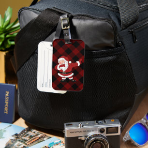 Étiquette À Bagage Dabbing Red Plaid Santa Claus   Fun Rustic Buffalo