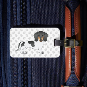Étiquette À Bagage Dachshund à poil court piebalde noir et feu & Text
