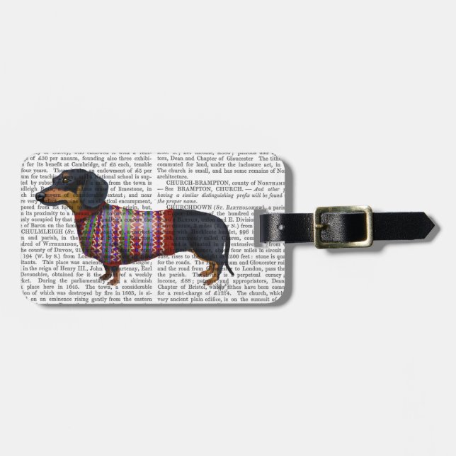 Étiquette À Bagage Dachshund Avec Sweat Laineux (Devant horizontal)