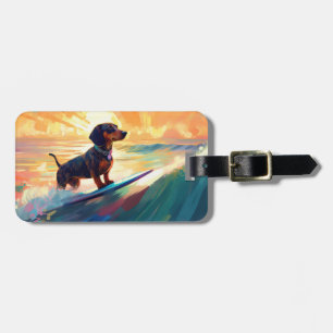 Étiquette À Bagage Dachshund Beach Surf Peinture