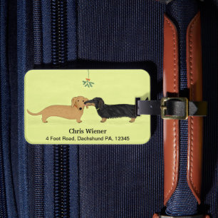 Étiquette À Bagage Dachshund Mistletoe Kiss - Wiener Chien Noël