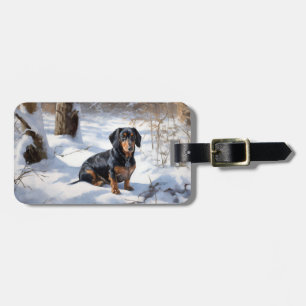 Étiquette À Bagage Dachshund Qu'Il Neige Noël
