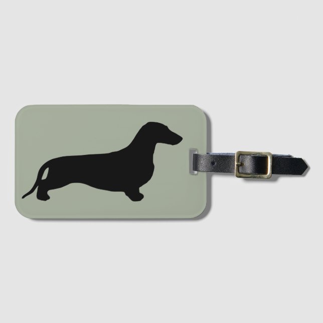 Étiquette À Bagage Dachshund silhouette noire + vos idées (Devant Horizontal)