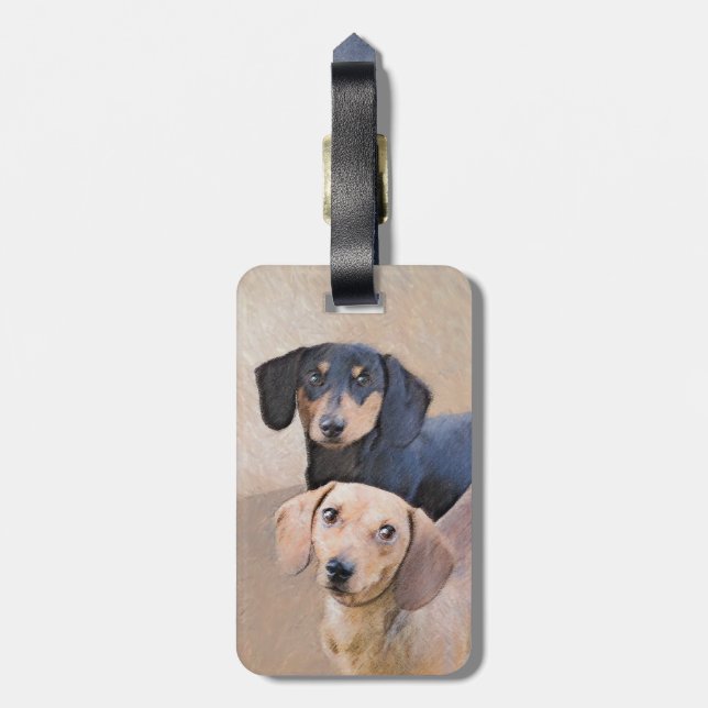 Étiquette À Bagage Dachshund (Smooth) Peinture - Art Chien original (Dos Vertical)