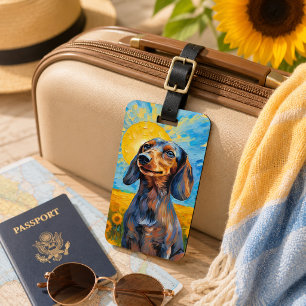 Étiquette À Bagage Dachshund Sunshine & Tournesols Van Gogh Style