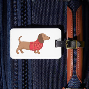 Étiquette À Bagage Dachshund Teckel Pull Rouge à Carreaux