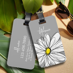 Étiquette À Bagage Daisy tendance avec gris et jaune