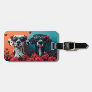 Étiquette À Bagage Dalmatien avec des roses du cœur pour la Saint-Val
