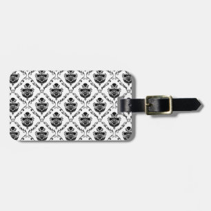 Étiquette À Bagage Damas noir traditionnel
