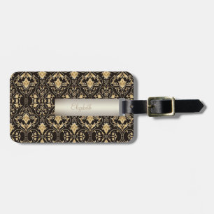Étiquette À Bagage Damassé doré élégant, Tourbillons - Personnalisé