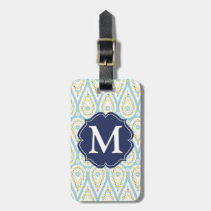 Étiquette À Bagage Damassé élégante moderne Paisley bleu personnalisé