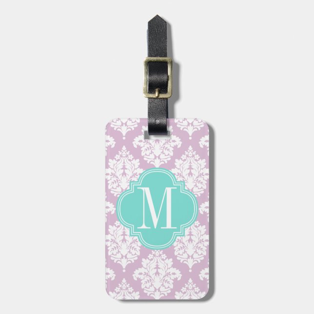 Étiquette À Bagage Damassé pourpre lilas élégante personnalisée (Devant Vertical)