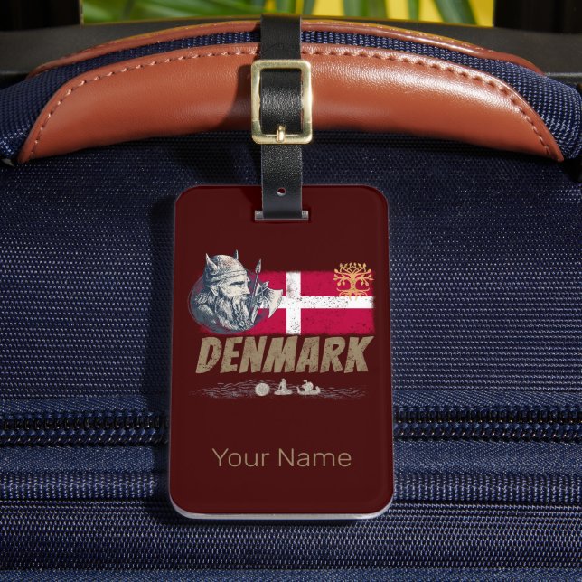 Étiquette À Bagage Danemark pavillon vintage viking et navire souveni (Insitu Rectoal 2)