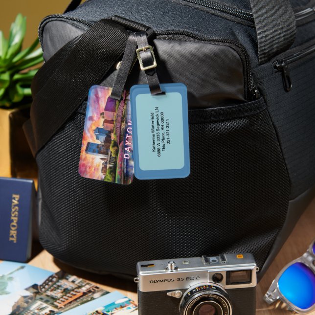 Étiquette À Bagage Dayton Skyline Abstrait Art (Recto & Verso)