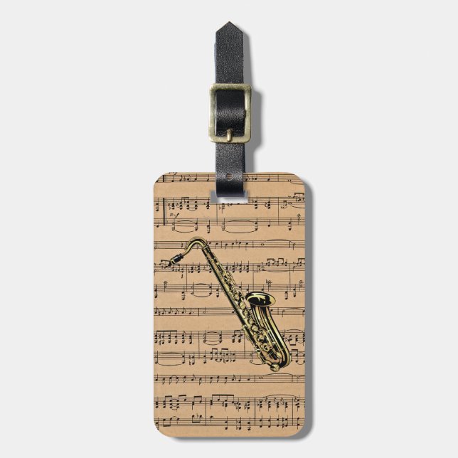 Étiquette À Bagage ~ de saxophone avec l'arrière - plan de musique de (Devant Vertical)