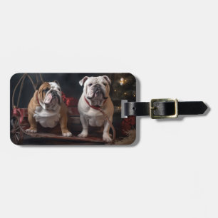 Étiquette À Bagage Décor de Noël Bulldog Snowy Sleigh
