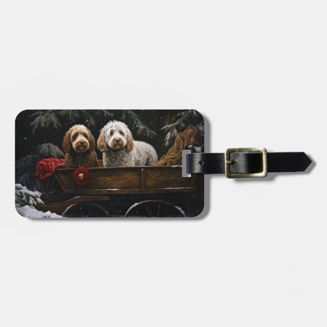 Étiquette À Bagage Décor de Noël Cockapoo Snowy Sleigh (Devant horizontal)