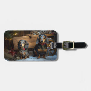 Étiquette À Bagage Décor de Noël Dachshund Snowy Sleigh