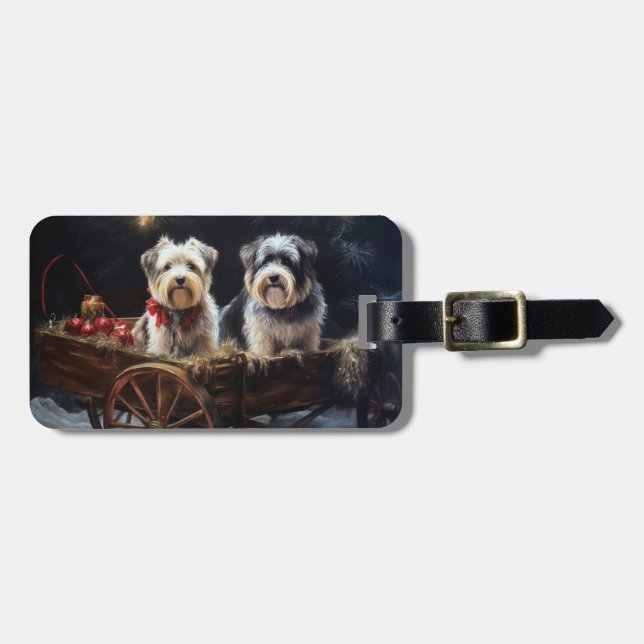 Étiquette À Bagage Décor de Noël du Biewer Terrier Snowy Sleigh (Devant horizontal)