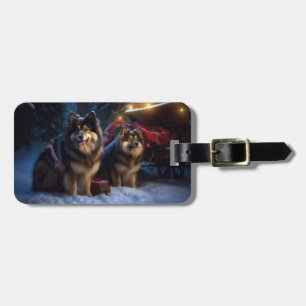 Étiquette À Bagage Décor de Noël Lapphund Snowy Sleigh