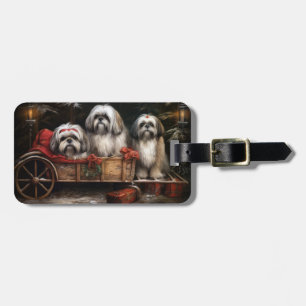 Étiquette À Bagage Décor de Noël Lhasa Apso Snowy Sleigh