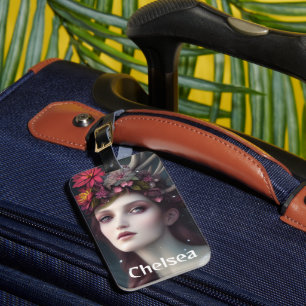 Étiquette À Bagage Déesse de l'Imaginaire d'hiver Portrait floral