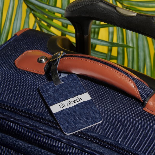 Étiquette À Bagage Denim Fabric, Denim Texture, Blue Denim, Votre Nom (Verso Insitu 3)