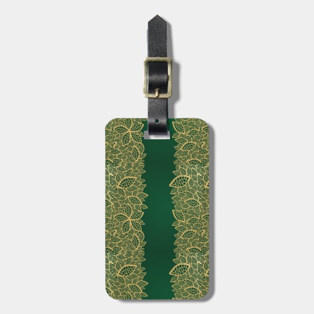 Étiquette À Bagage Dentelle d'or de feuille sur l'arrière - plan vert (Devant Vertical)
