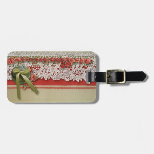 Étiquette À Bagage Dentelle Rose Antique Rouge Rustique Burlap Victor