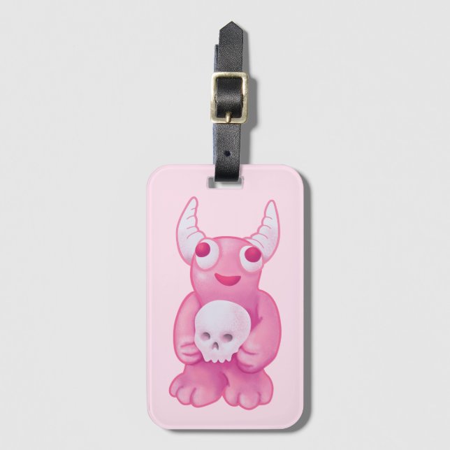 Étiquette À Bagage Déplaisante mignonne démon crâne rose Pastel Goth  (Devant Vertical)