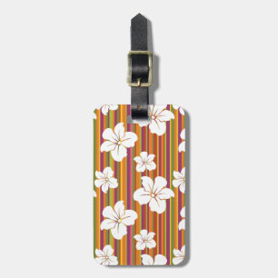 Étiquette À Bagage Des fleurs blanches sur un arrière - plan rayé
