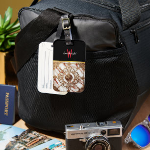 Étiquette À Bagage Design de panneau en marbre doré