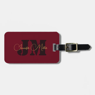 Étiquette À Bagage Design élégant minimaliste bordeaux profond monogr