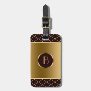 Étiquette À Bagage Design Géométrique Brown Et Métallique En Or